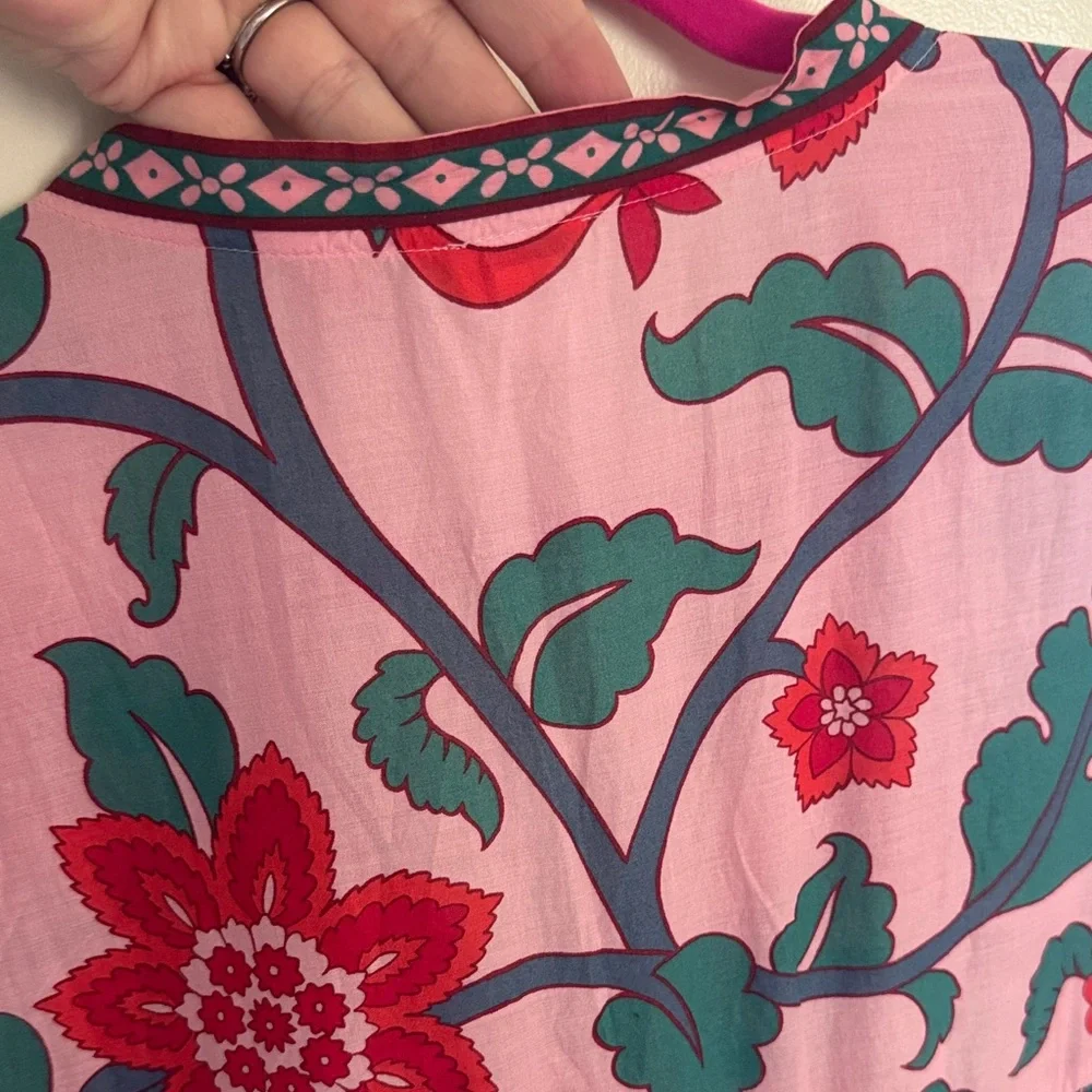 Jcrew Beachwear Floral Pink and Green V-neck Tunic Dress / Cover up - Picture 7 of 9